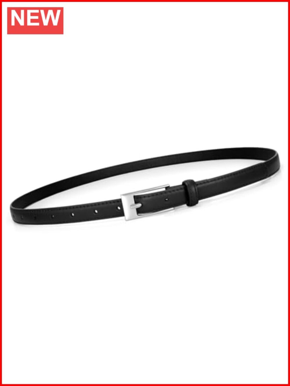 Skinny Faux Leather Belt with Silver Buckle for Jeans Pants Dresses